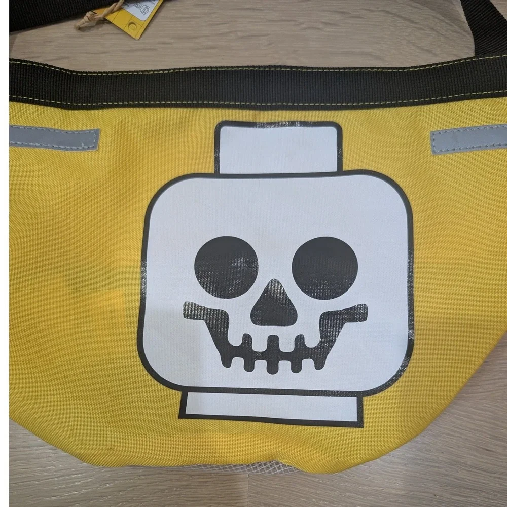LEGO Skeleton Minifigure Head Storage Bucket Yellow Mesh Bottom Tote Bag NEW
